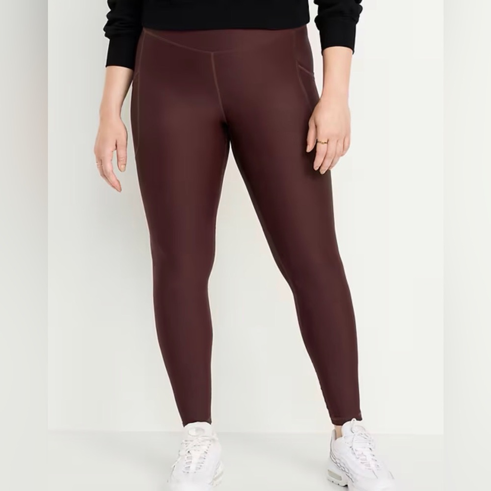 Old Navy Maroon High-Waisted PowerSoft 7/8 Pocket Leggings